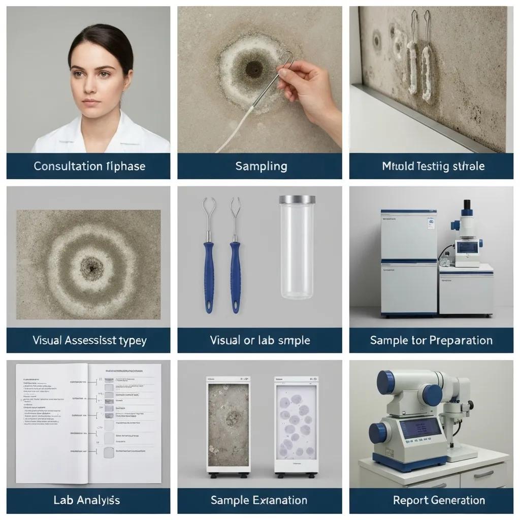 Step-by-step visual representation of the mold testing process by Mold Safe Homes