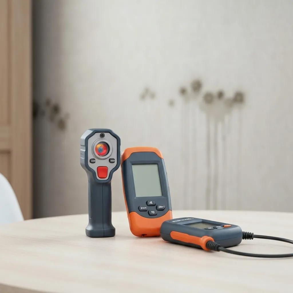Advanced mold detection tools including infrared camera and moisture meter