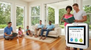 Family enjoying a healthy lifestyle in a sunny Florida home, emphasizing the importance of mycotoxin testing for indoor air quality