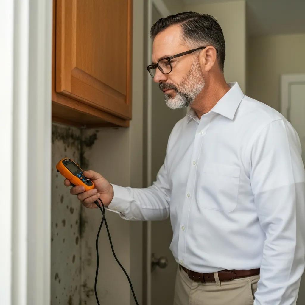 Certified mold inspector assessing a Florida home for mold presence and moisture issues