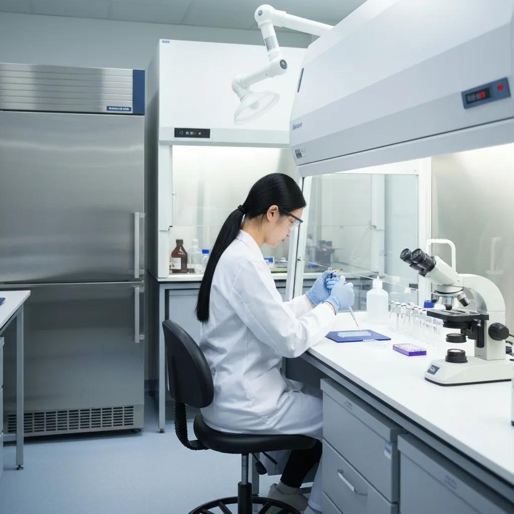 Laboratory technician conducting mycotoxin testing on mold samples