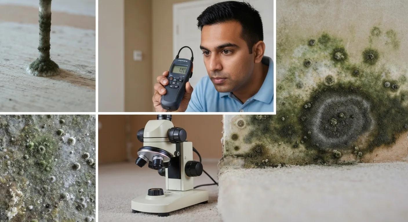 Professional mold inspection in Florida with advanced tools and visible mold signs