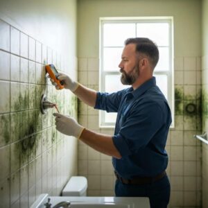 Professional mold inspector assessing a Florida home for mold presence and moisture issues