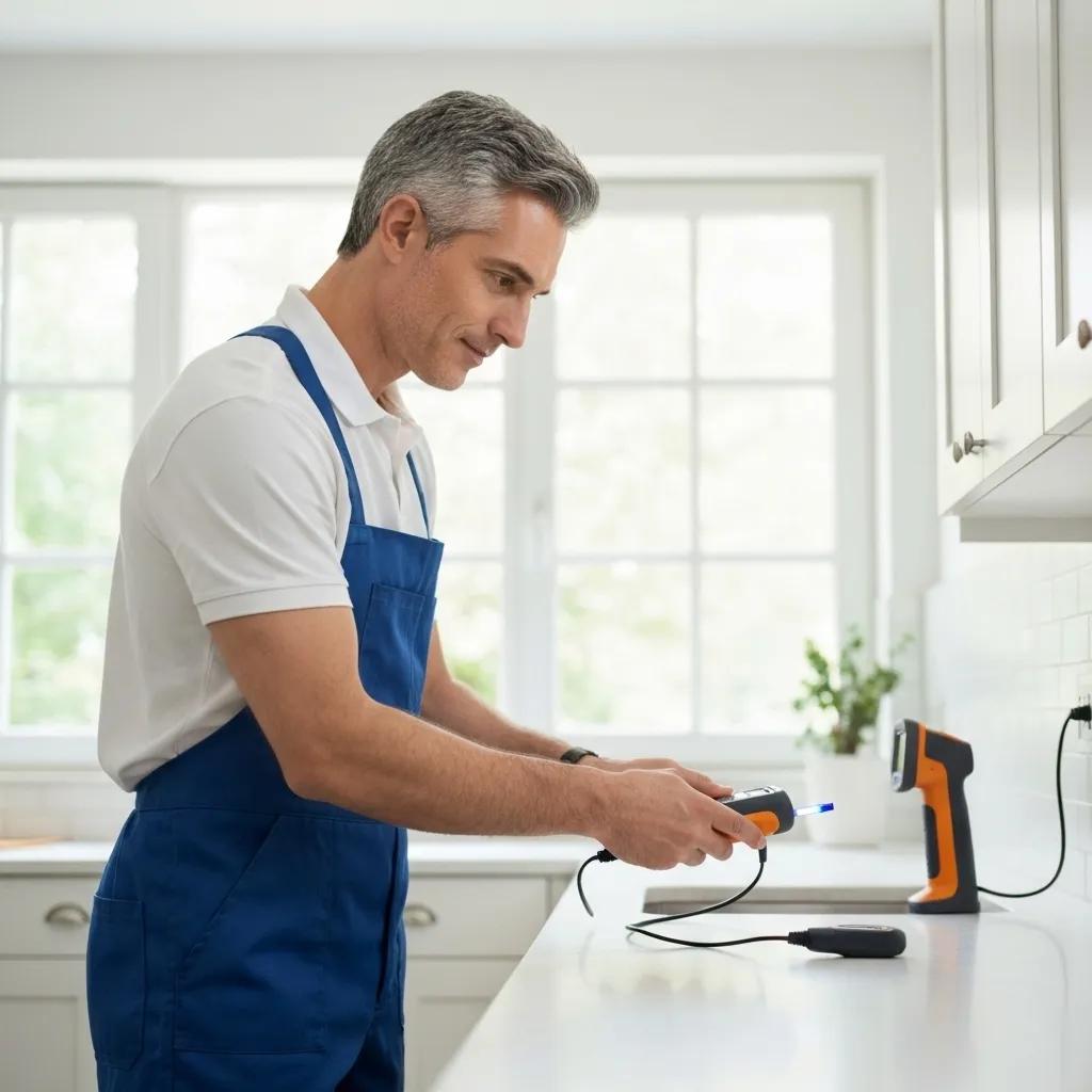 Professional mold inspector using tools to assess indoor air quality and safety