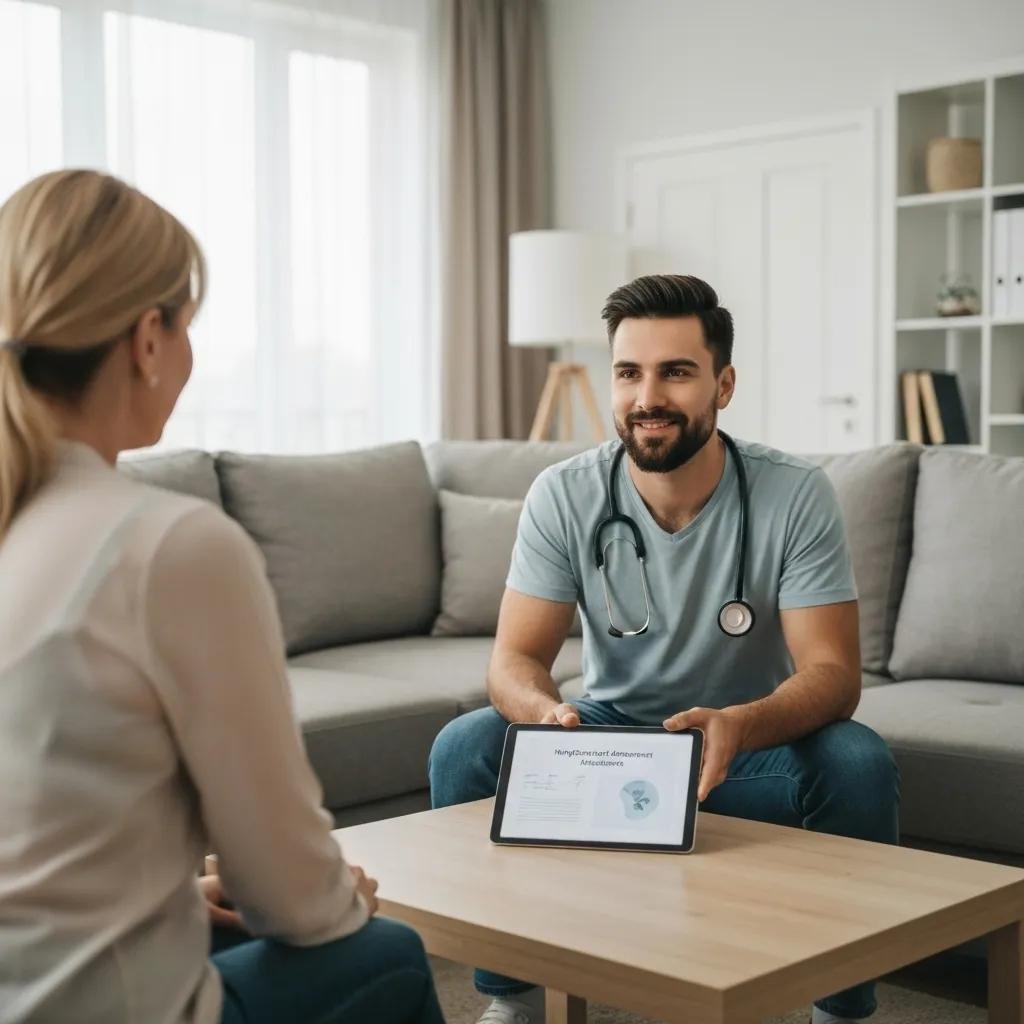 Independent mold assessor explaining findings to a homeowner in a Florida living room