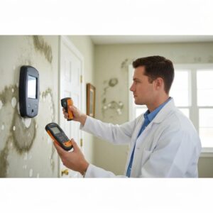Professional mold inspector using advanced tools in a Florida home to assess mold presence